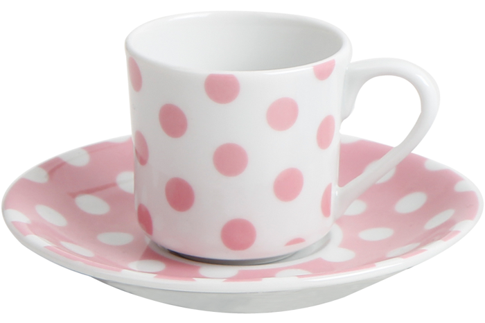 Puanti Pembe Tabaklı Kahve Fincanı 72cc