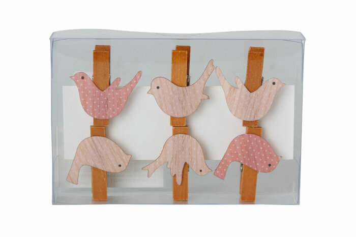 Wood Kuş Pembe Ahşap Mandal