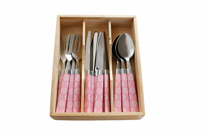 Trendy Pembe Çiçek Çatal Kaşık Bıçak Takımı 18 Parça