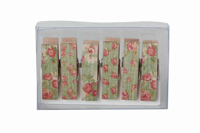 Wood Floral Yeşil Ahşap Mandal