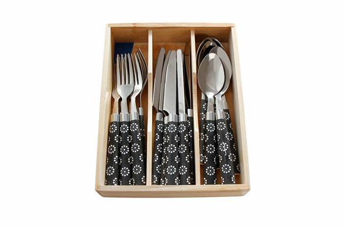 Trendy Siyah Çiçek Çatal Kaşık Bıçak Takımı 18 Parça