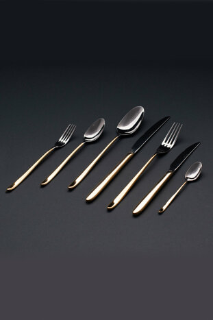 Elegant Yarı Altın Çatal Kaşık Bıçak Takımı 84 Parça